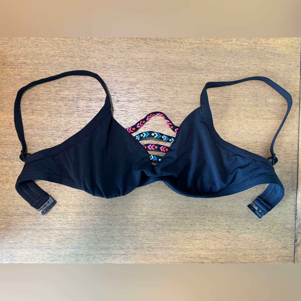 Seafolly Black Bikini Top with Multicolor Straps